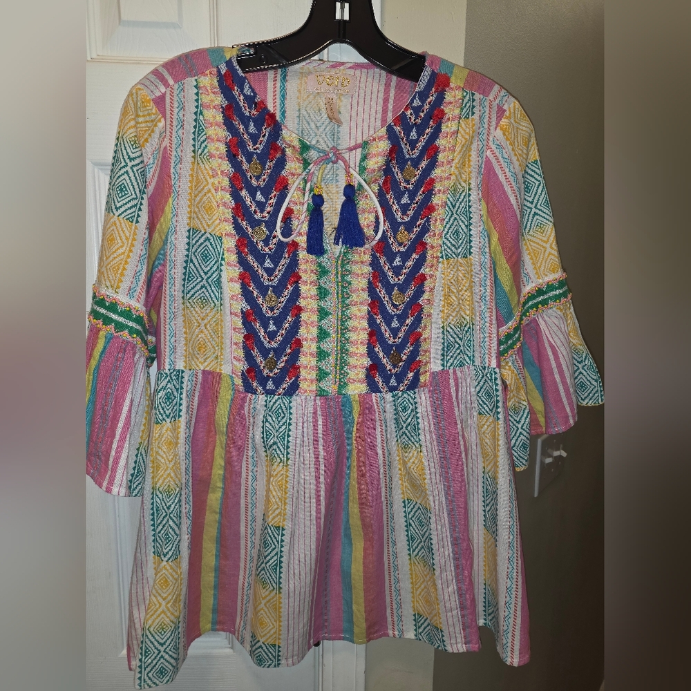 Verb Vanessa Anthropologie Embroidered Tunic Blouse by Pallavi Singhee Size M